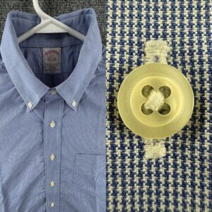 Brooks Brothers Button-Down Check Non-Iron 16 32 Cotton Traditional Blue Shirt